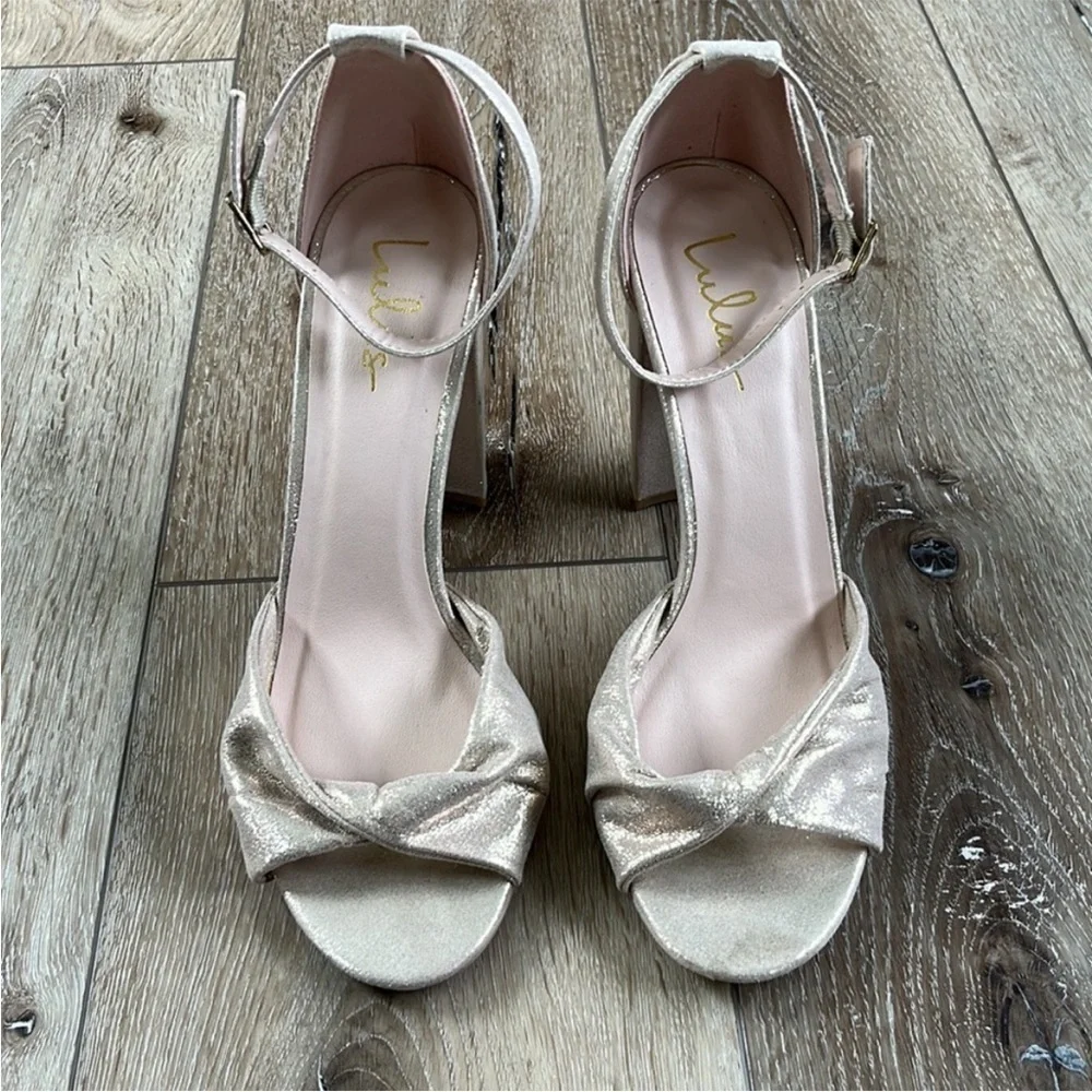 Lulus Rose Gold Block Heels with Ankle Strap